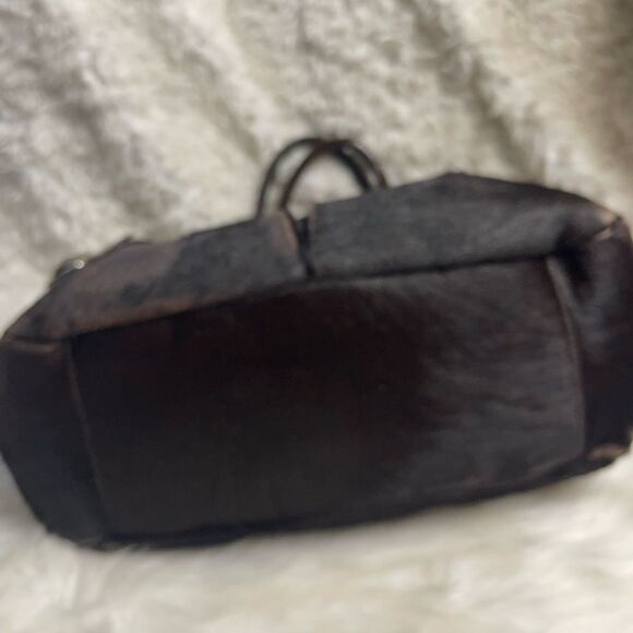 Plinio Visona  leather Brown Calf Hair Patent trims Shoulder Bag Gold Hardware - Picture 9 of 16